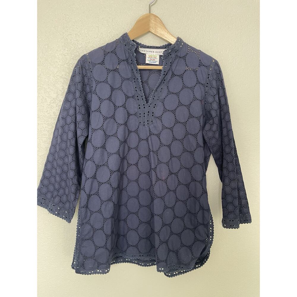 Gretchen Scott Navy Blue Circle Tunic Top Cotton Size Large